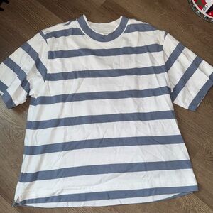 AYR White and Light Blue Striped Crewneck Tee